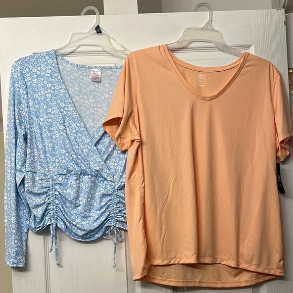 Peach V-Neck Top and Blue Floral Wrap Top size XXXL - Picture 1 of 2